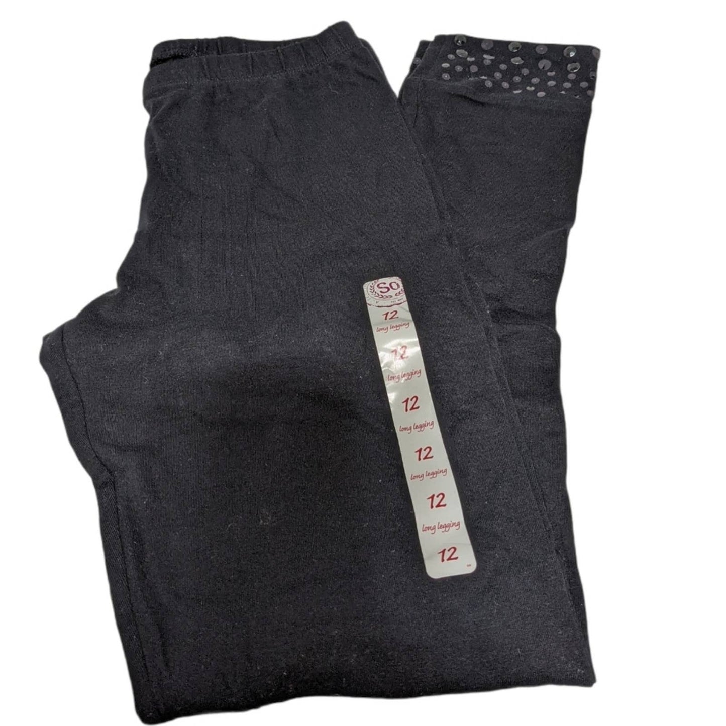 SO Black Leggings Sequin Cuff Girls 12 NEW