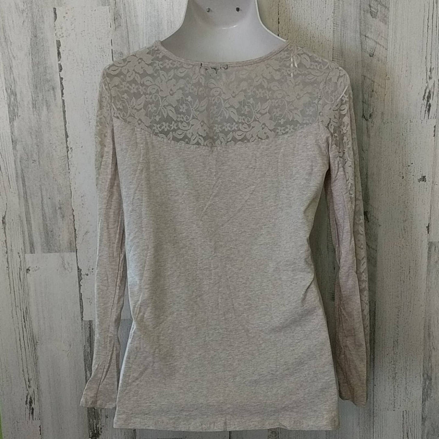 AMBIANCE Tan Heathered Top Lace Shoulders 2X NEW