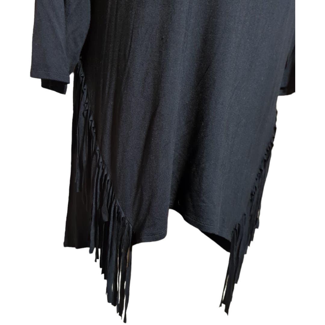 FRENCH BLUE Black Stretch Fringe Top 3/4 Sleeve Plus Size 2X