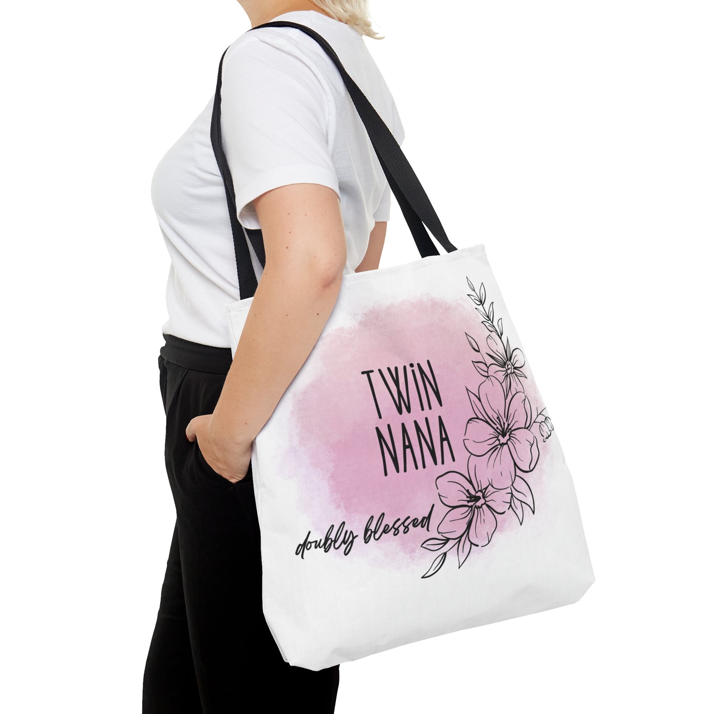 Twin Nana Doubly Blessed Pink Watercolor Large Tote Bag