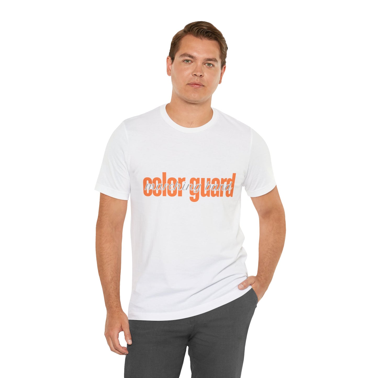 Marching Band Color Guard Orange Short Letters Flag Saber Unisex Jersey Short Sleeve Tee