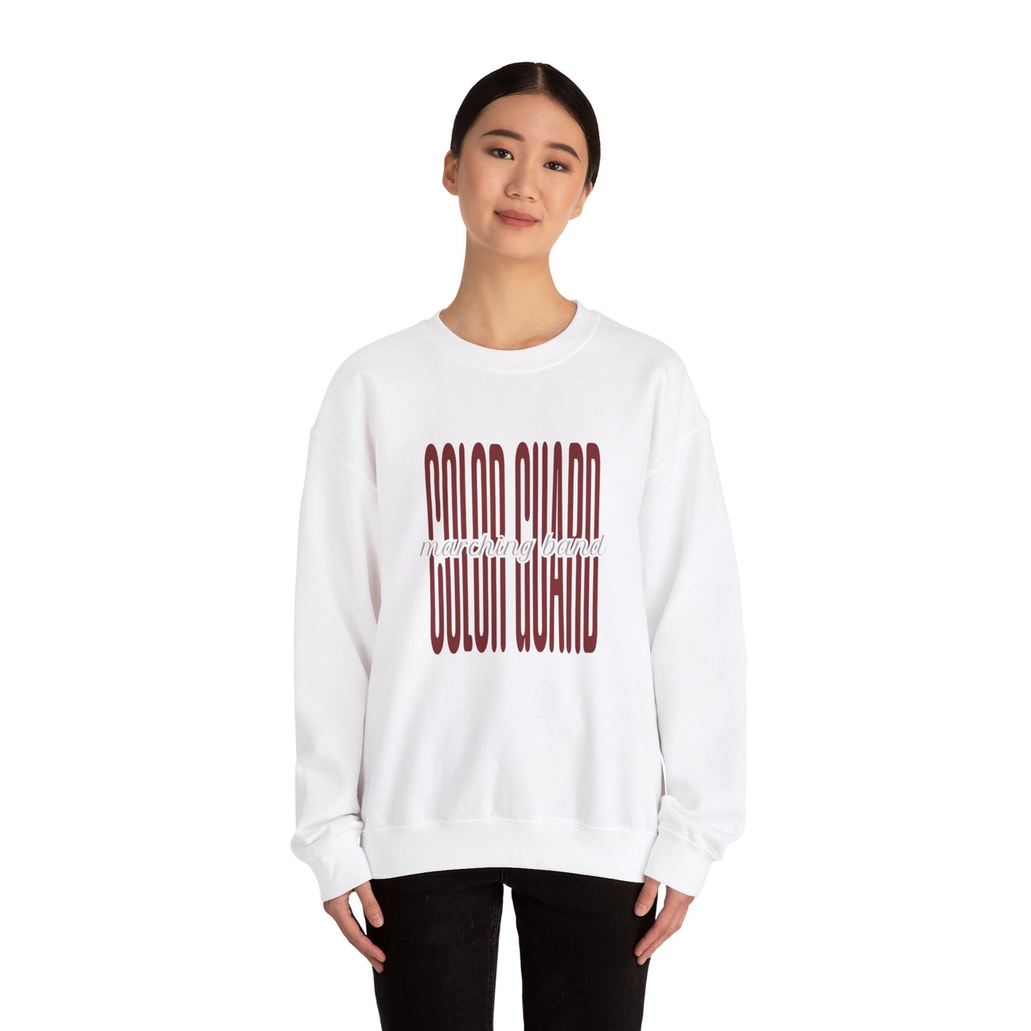 Marching Band Color Guard Unisex Heavy Blend™ Crewneck Sweatshirt in White and Sport Gray
