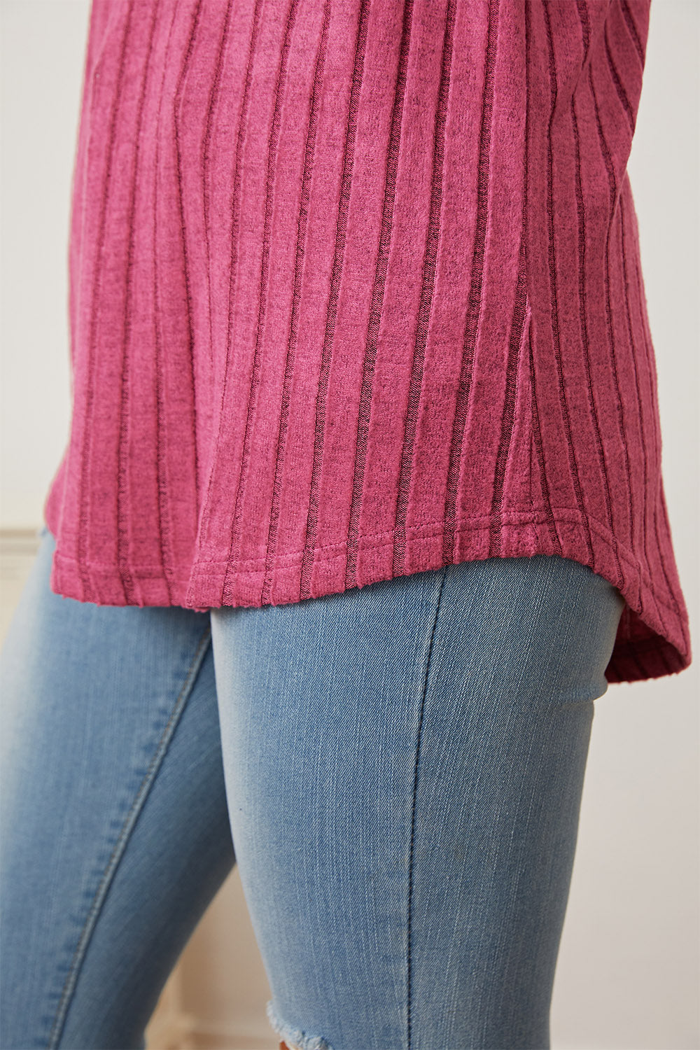 Basic Bae Full Size Ribbed Thumbhole Sleeve Shirt