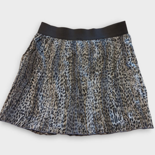 MAURICES Gray Black Pleated Leopard Print Skirt Wide Waistband Large