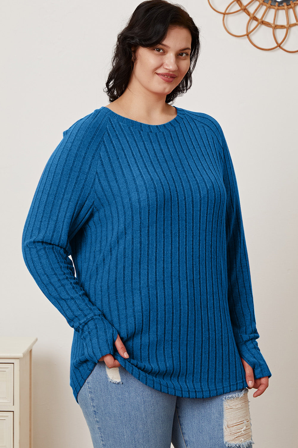 Basic Bae Full Size Ribbed Thumbhole Sleeve Shirt