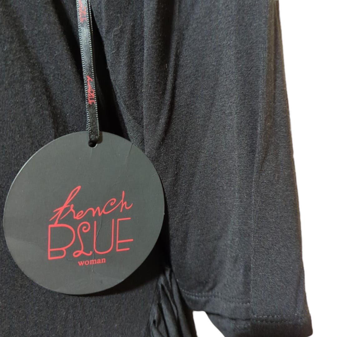FRENCH BLUE Black Stretch Fringe Top 3/4 Sleeve Plus Size 2X