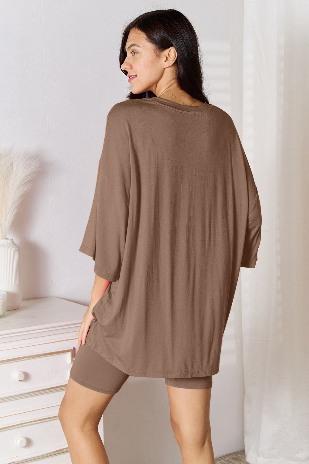 Basic Bae Soft Rayon Three-Quarter Sleeve Top and Shorts Set