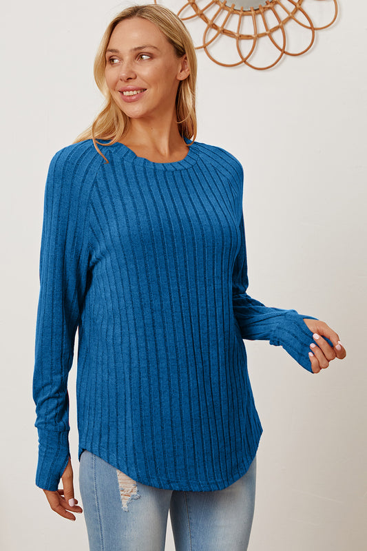 Basic Bae Full Size Ribbed Thumbhole Sleeve Shirt