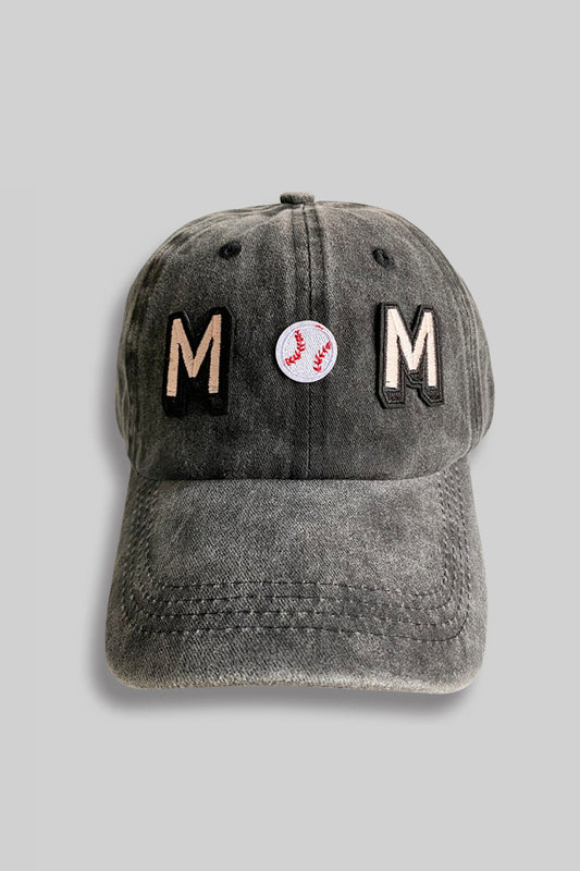 BASEBALL MOM Distressed Black Faded Baseball Style Cap Hat