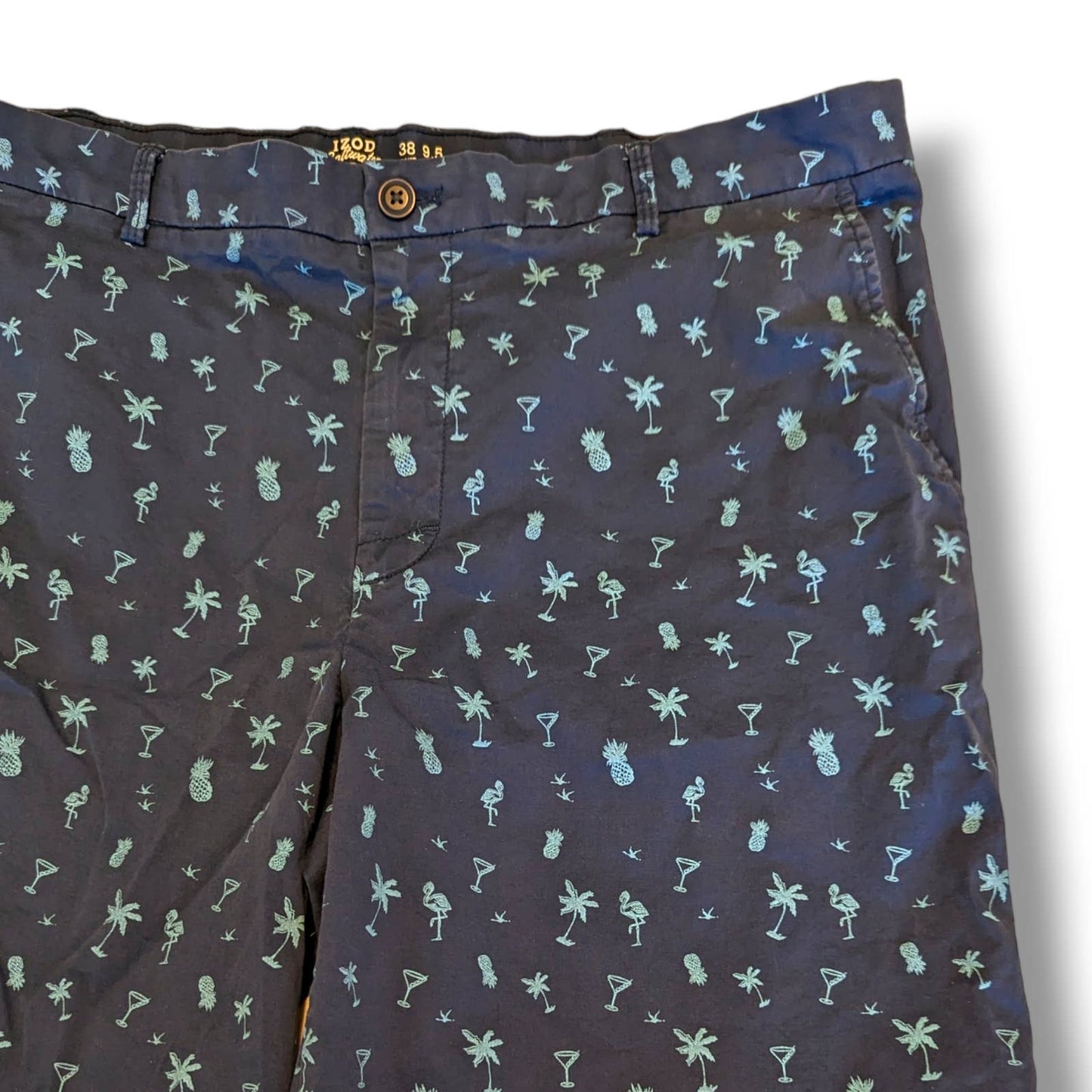 IZOD Navy Blue Pineapple Shorts with Cocktail Drinks Summer Vacation Golf
