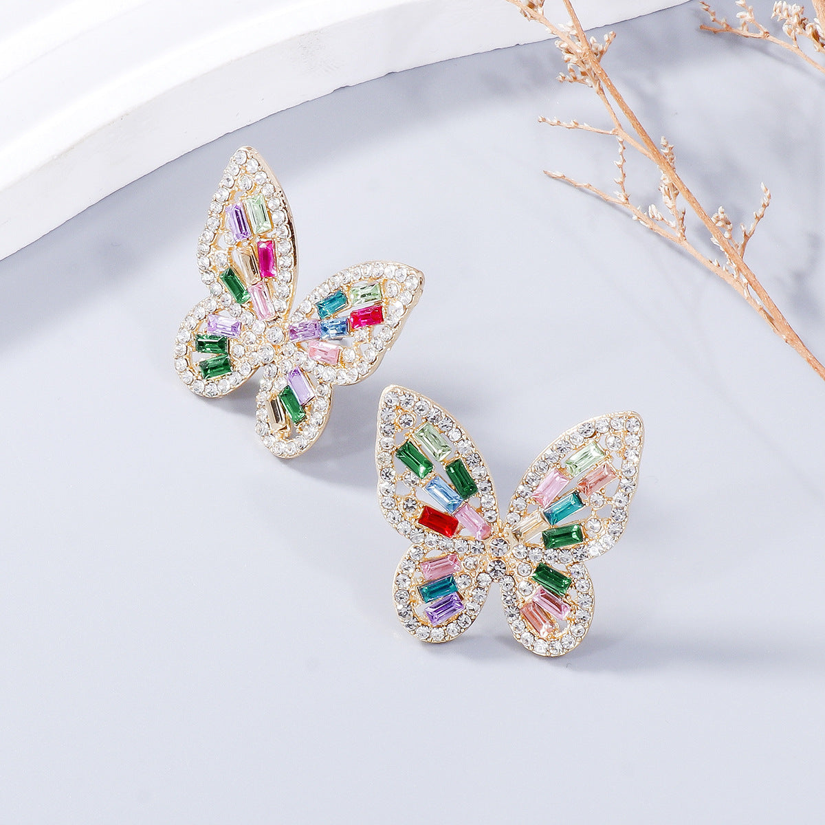 Large Sparkle Rhinestone Butterfly Post Earrings Spring Great GIft!