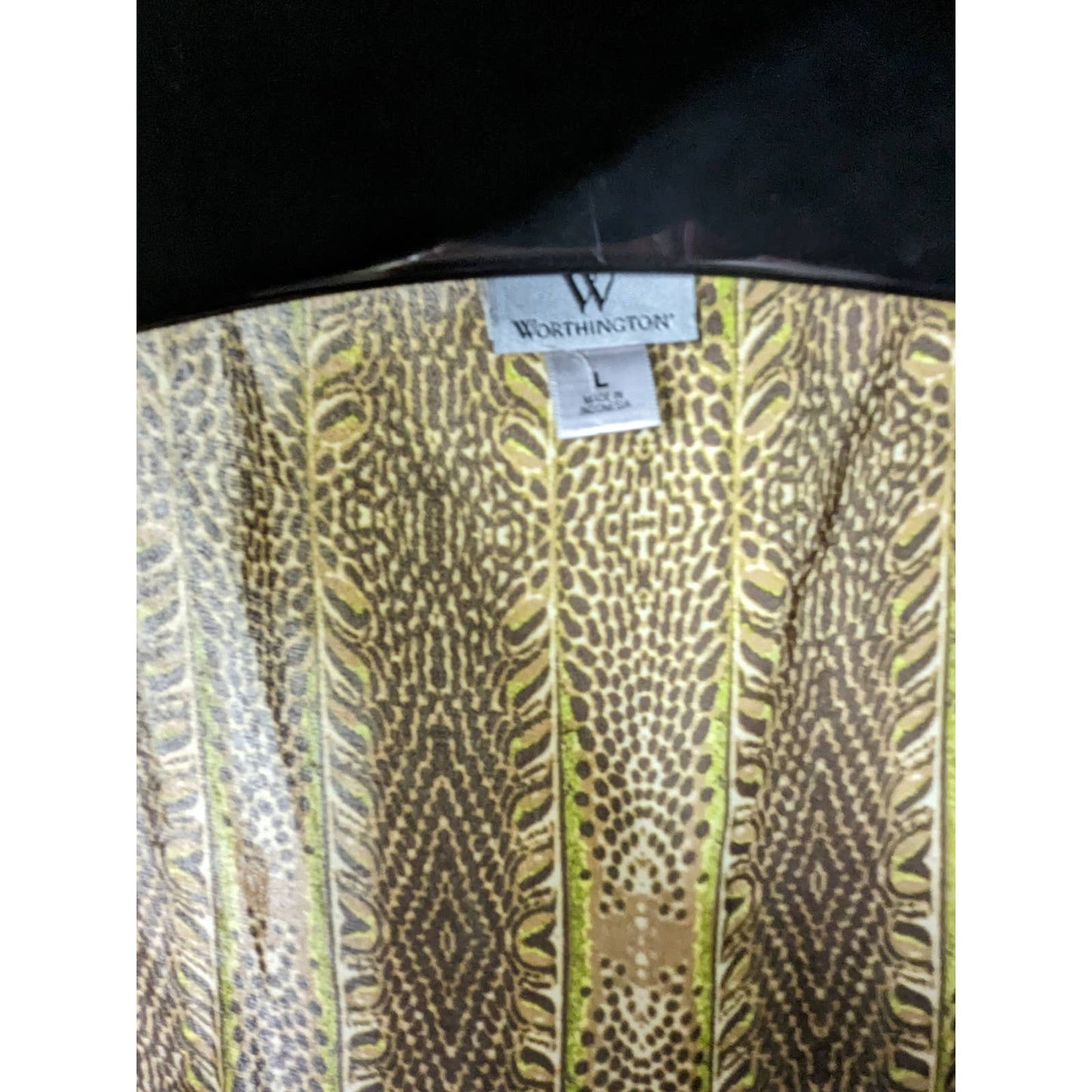 WORTHINGTON Green Animal Print Sheer Tie Career Blouse Large