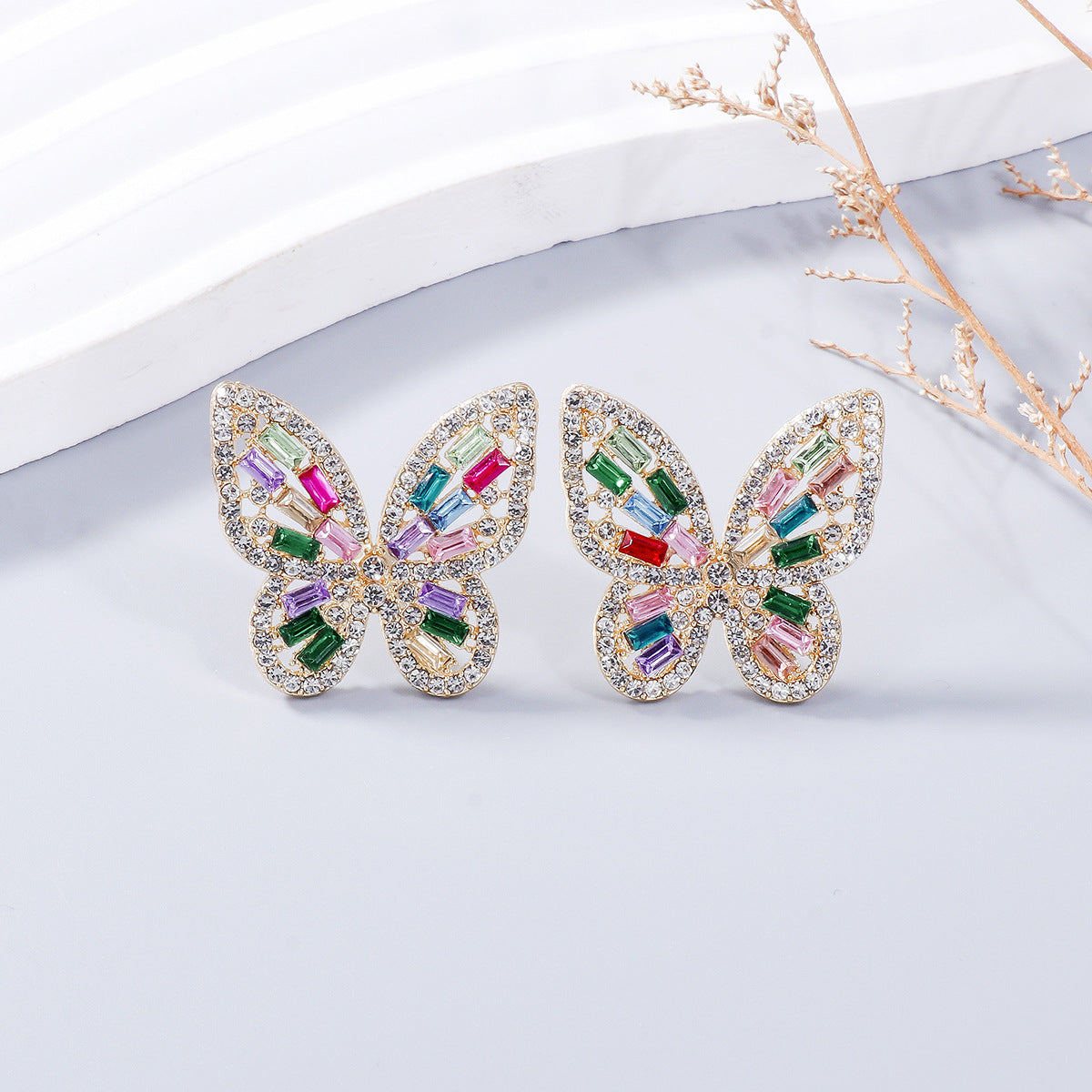 Large Sparkle Rhinestone Butterfly Post Earrings Spring Great GIft!