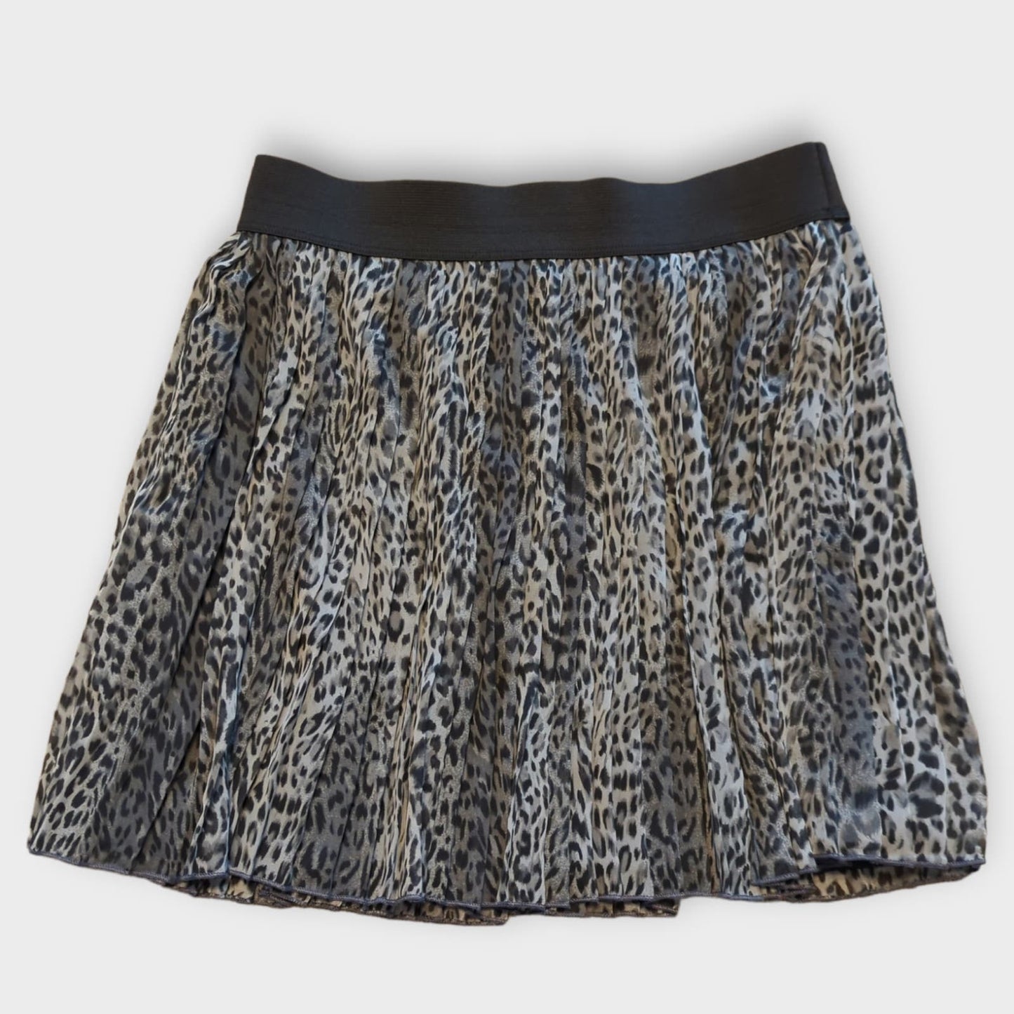 MAURICES Gray Black Pleated Leopard Print Skirt Wide Waistband Large