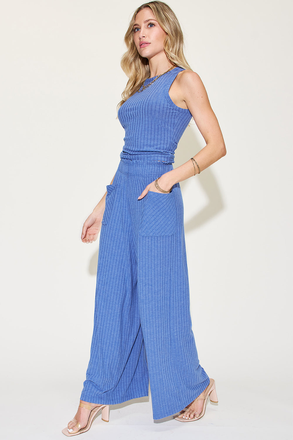 Basic Bae Ribbed Tank and Wide Leg Pants Two Piece Set