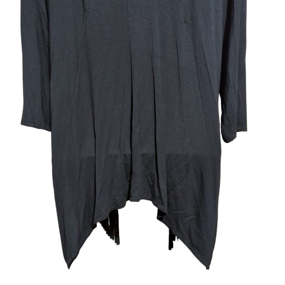 FRENCH BLUE Black Stretch Fringe Top 3/4 Sleeve Plus Size 2X