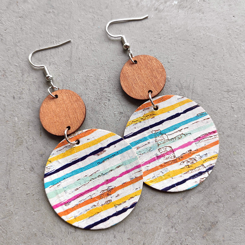 Round Tiered Wooden Dangle Earrings