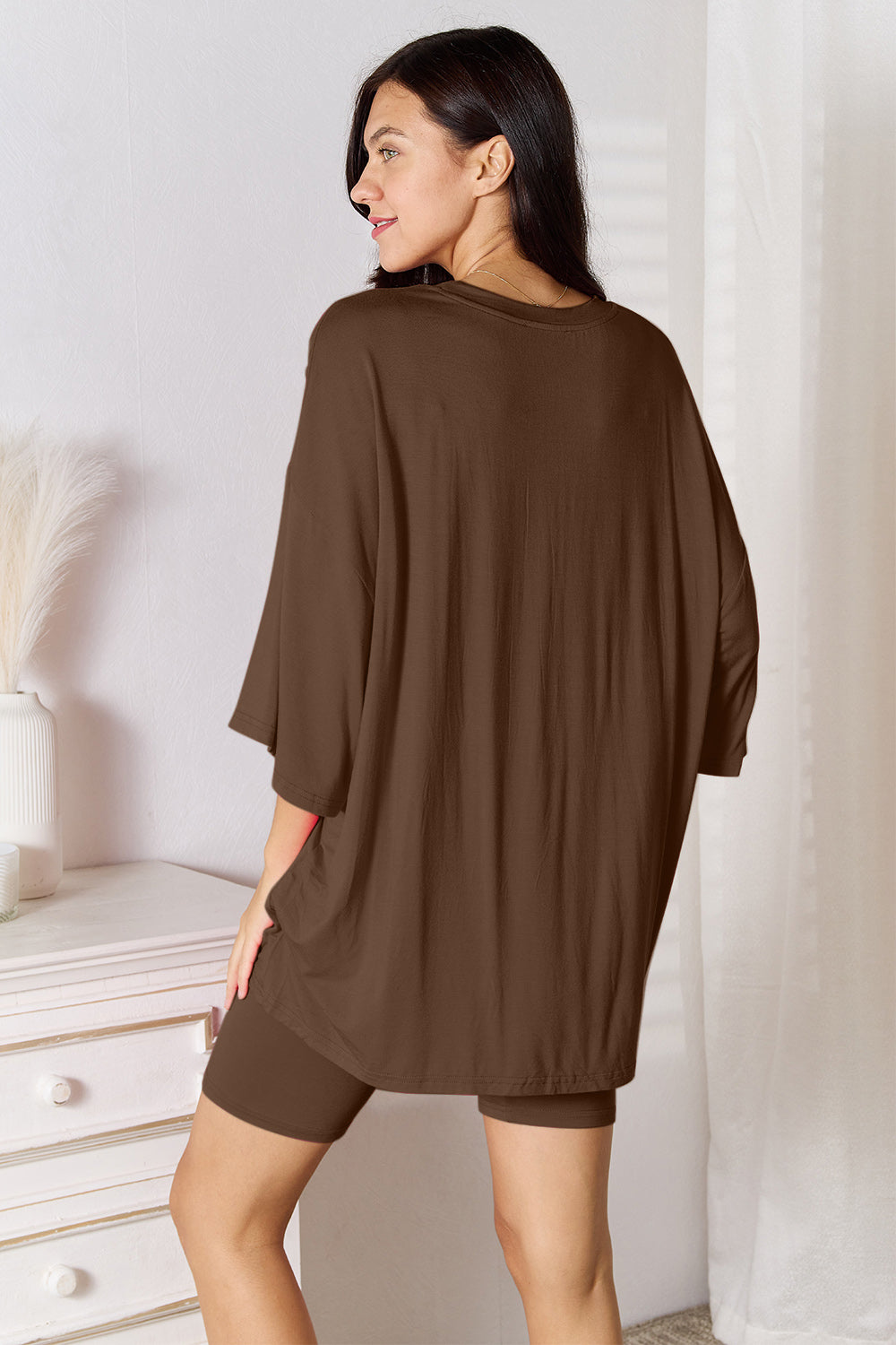 Basic Bae Soft Rayon Three-Quarter Sleeve Top and Shorts Set