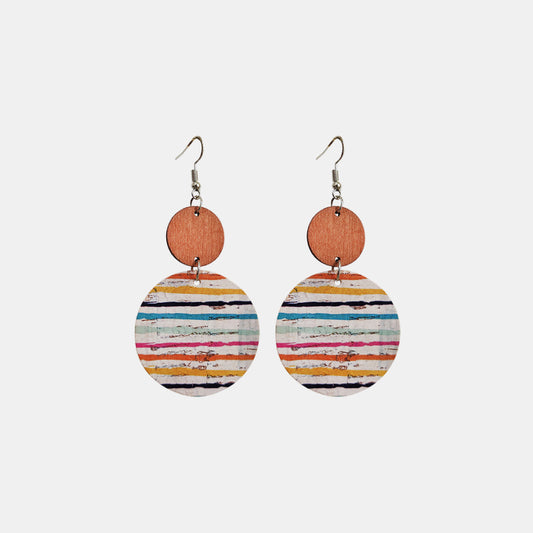 Round Tiered Wooden Dangle Earrings