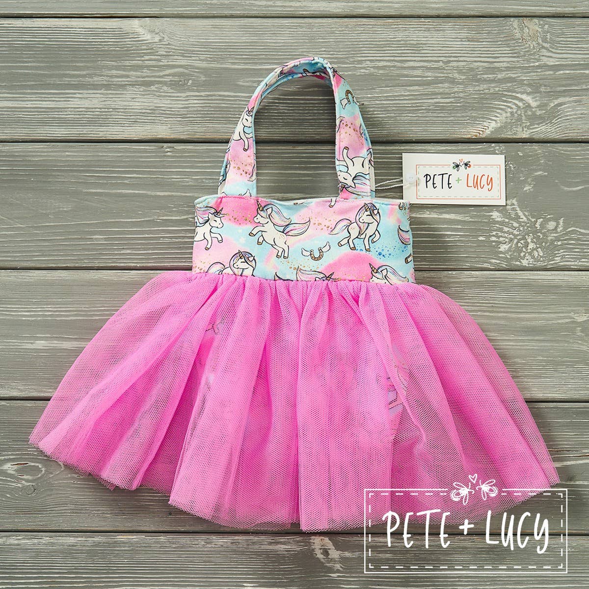 PETE + LUCY Unicorn Dreams Little Girl Ruffle Tutu Bucket Purse