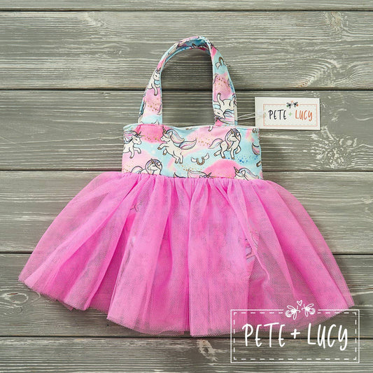 PETE + LUCY Unicorn Dreams Little Girl Ruffle Tutu Bucket Purse