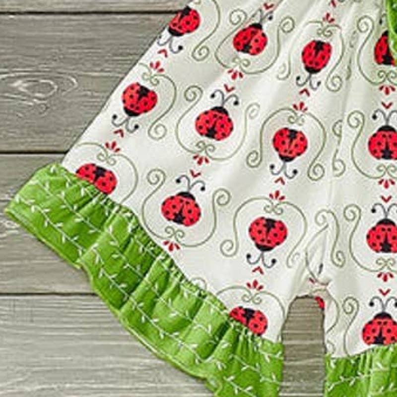 PETE + LUCY Lucky Ladybug Red Green Ruffle Shortie Jumpsuit Romper