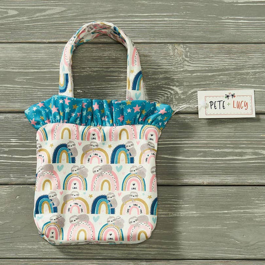 PETE + LUCY Rainbow Sloth Little Girl Ruffle Bucket Purse Stars Love