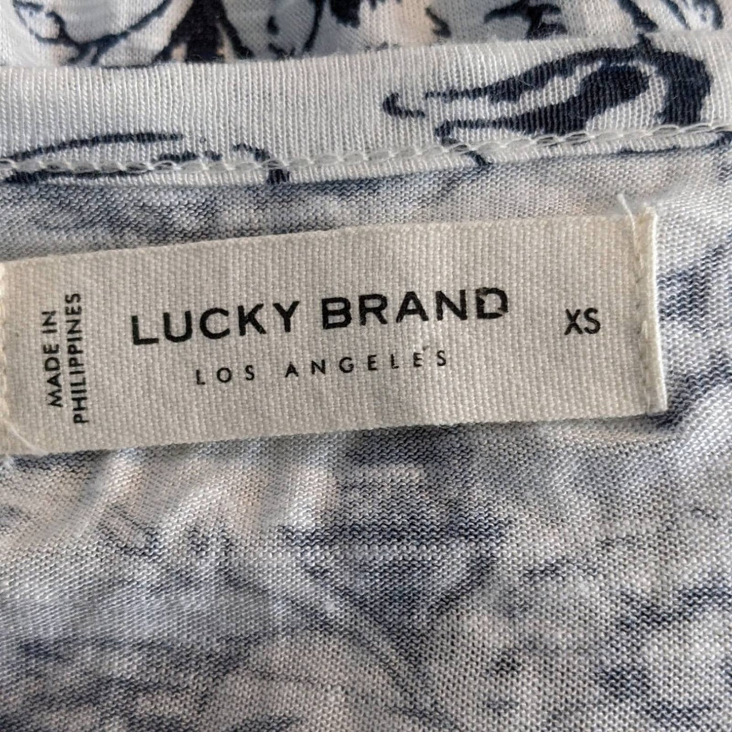 LUCKY BRAND White Navy Floral Button V-Neck Top Cinched Waist XS