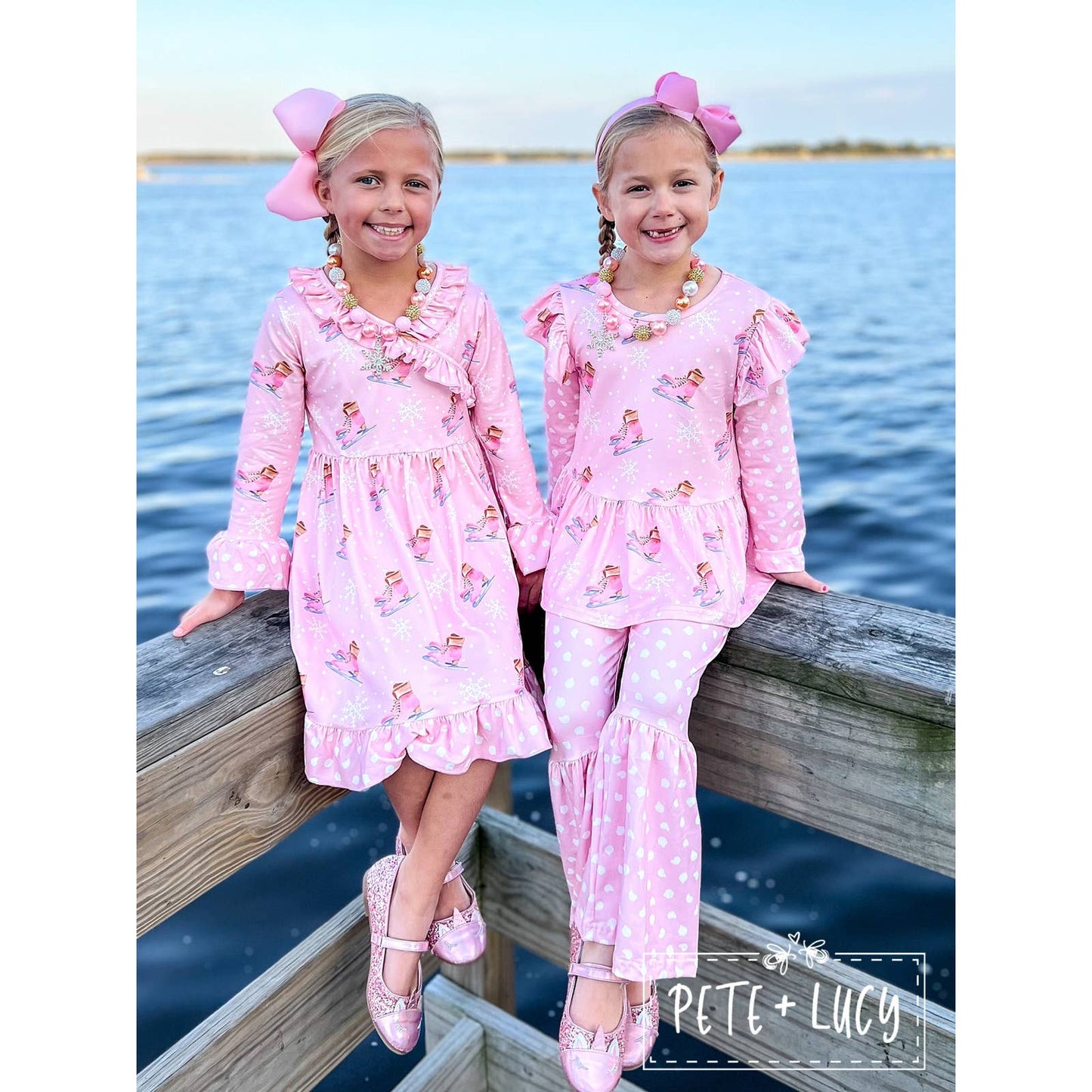 PETE + LUCY Pink Ice Princess Snowflake 2 Piece Pant Set Ruffle Top