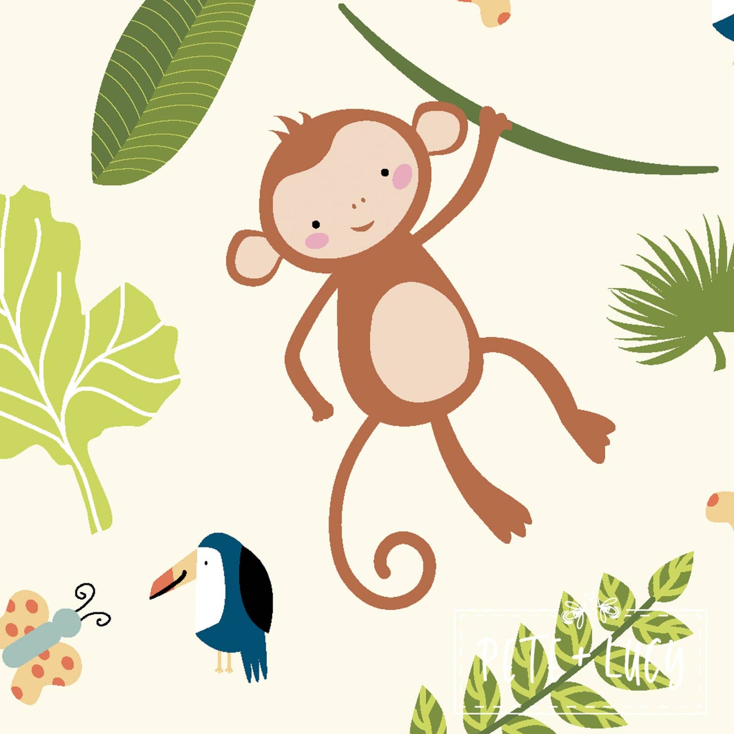 PETE + LUCY Cute Monkey Jungle Long Sleeve Ruffle Dress