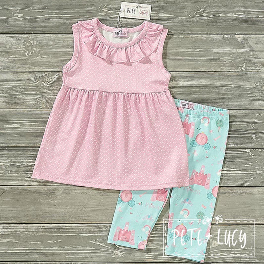PETE + LUCY Pink and Blue Princess Carriage 2-Piece Short Set 2T
