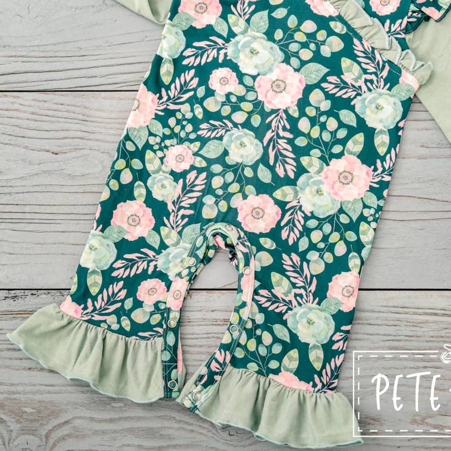 PETE + LUCY Sweet Emerald Green Ruffle Long Sleeve Romper Baby Toddler
