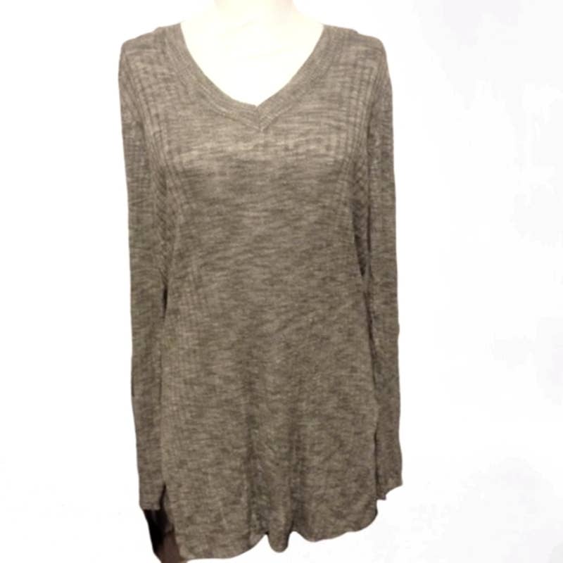 AVA & VIV Gray Marled Lightweight Ribbed Fall Sweater Plus 14W X 1X NEW