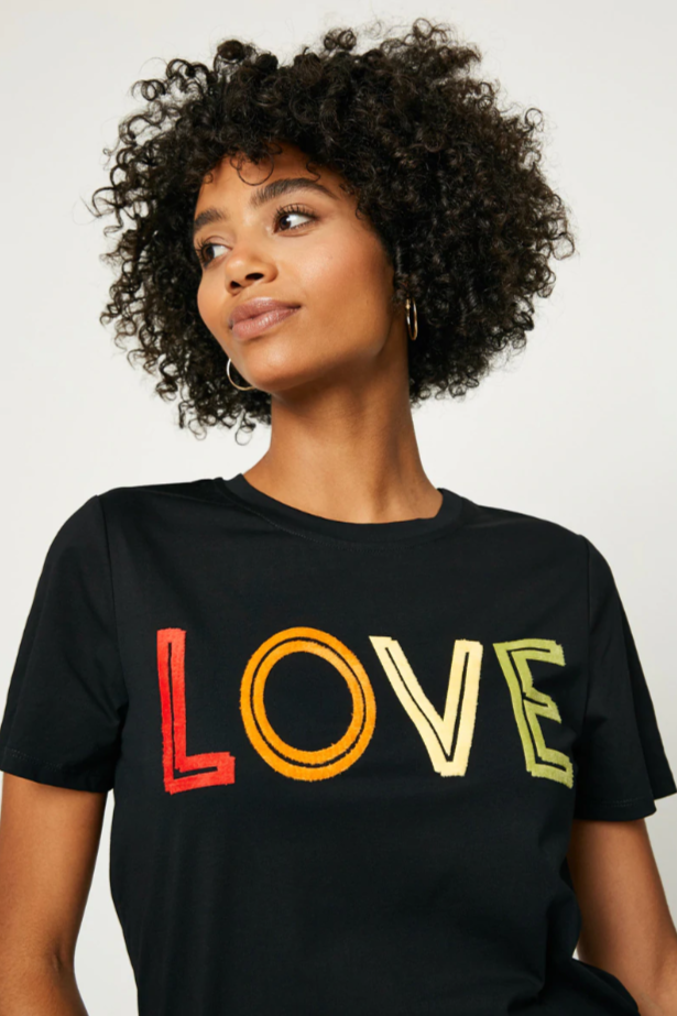 Tara Misses Black Fuzzy Love T-Shirt S-L