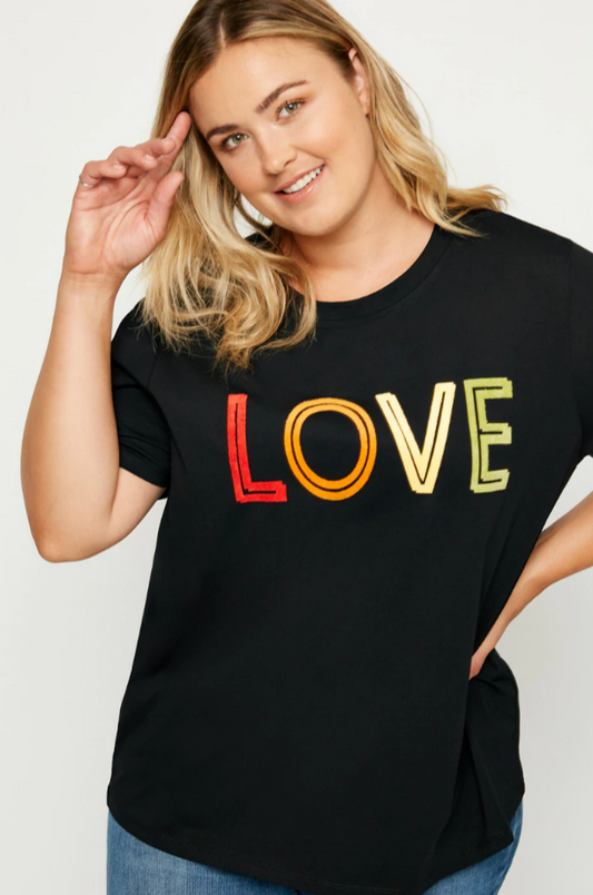 Tara Plus Black Fuzzy Love T-Shirt 1X-3X
