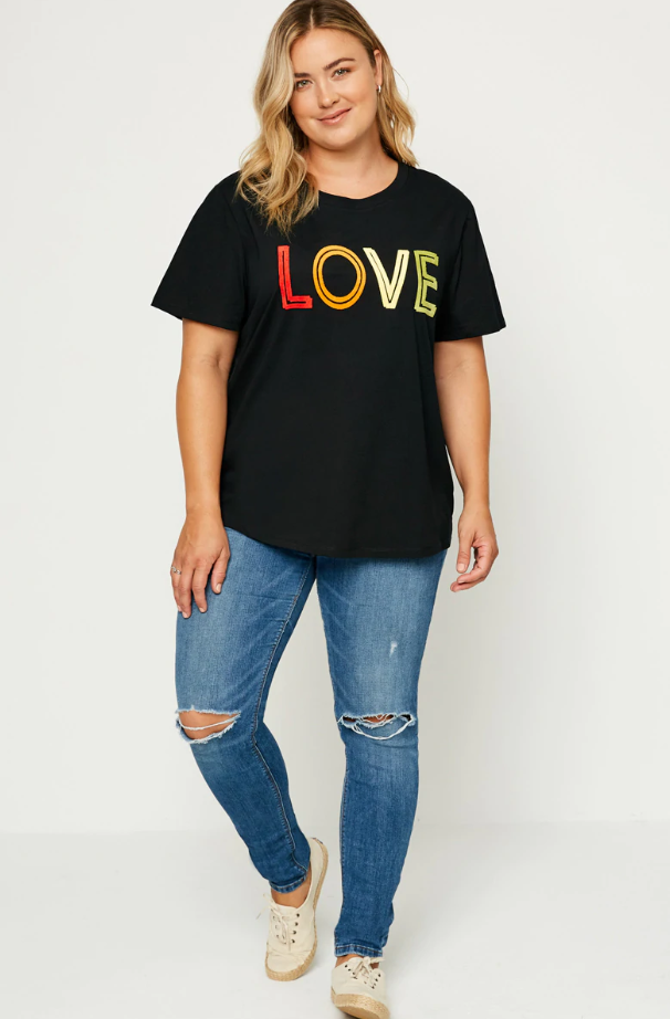 Tara Plus Black Fuzzy Love T-Shirt 1X-3X