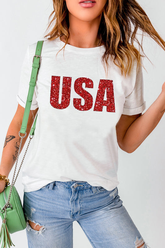 Red USA Graphic Round Neck Tee S-2XL