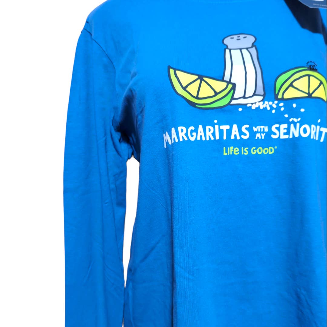 LIFE IS GOOD Blue Long Sleeve Margaritas with my Senoritas Tee XXL NEW