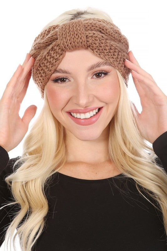 Knitted Bow Ear Warmer Stretchy Winter Headband