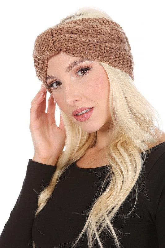 Knitted Bow Ear Warmer Stretchy Winter Headband