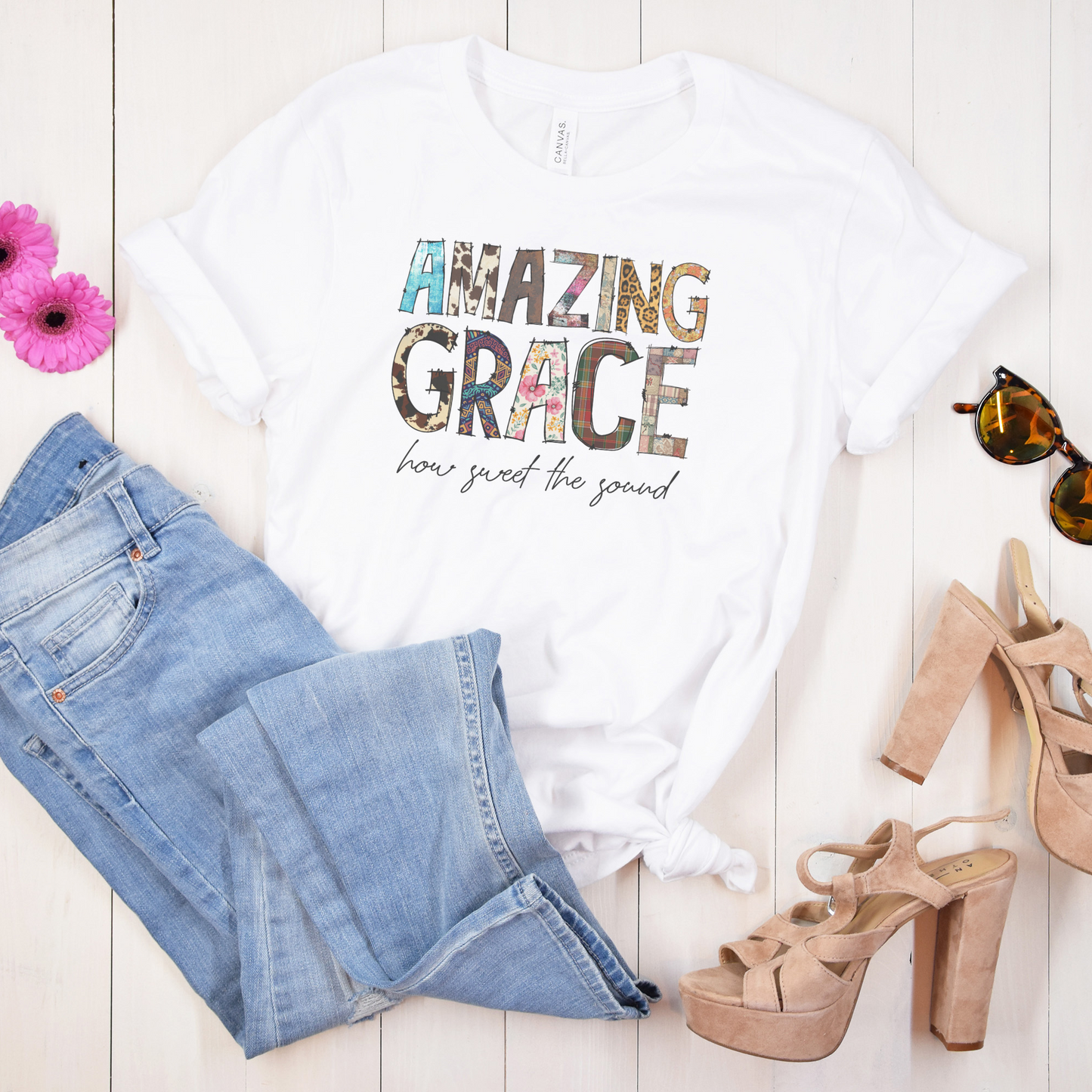 Amazing Grace Mixed Media Look Unisex Jersey Short Sleeve Tee S-3XL