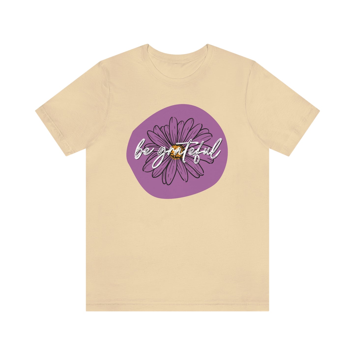 Be Grateful Purple Daisy Floral Positive Message Unisex Jersey Short Sleeve Tee Small-3XL