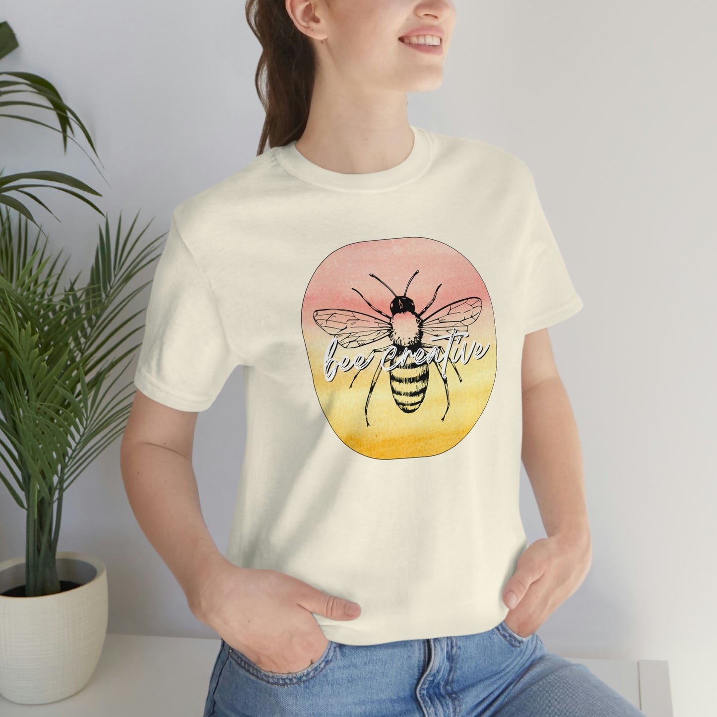 Bee Creative Orange Yellow Ombre Watercolor Background Makers Artists Crafters Unisex Jersey Short Sleeve Tee Small-3XL