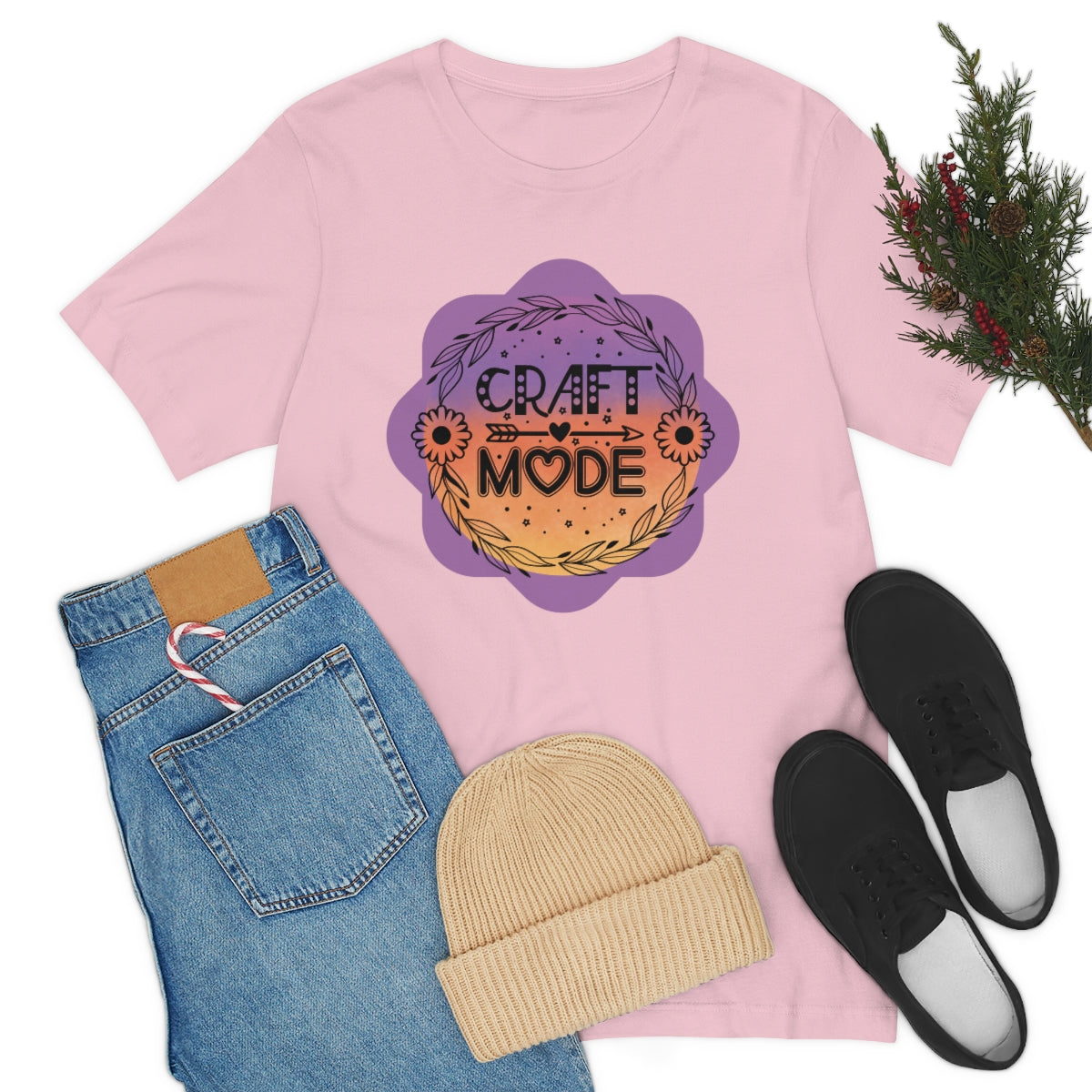 Craft Mode Purple Doodle Flower Unisex Jersey Short Sleeve Tee S-3XL