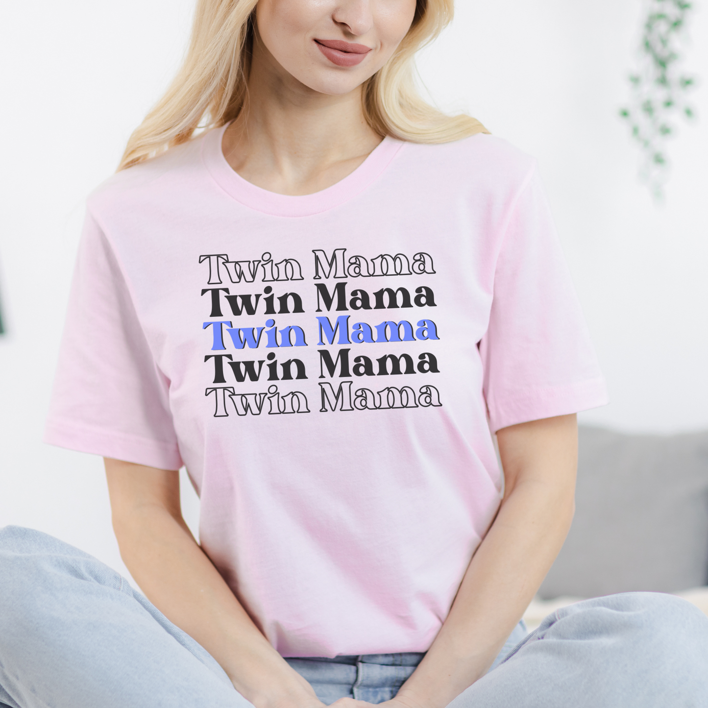 Twin Mama Blue Retro Style Unisex Jersey Short Sleeve Tee Small-3XL