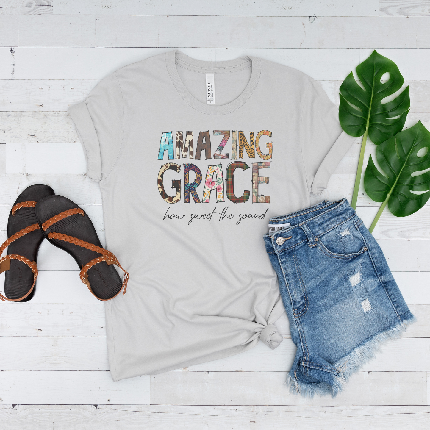 Amazing Grace Mixed Media Look Unisex Jersey Short Sleeve Tee S-3XL