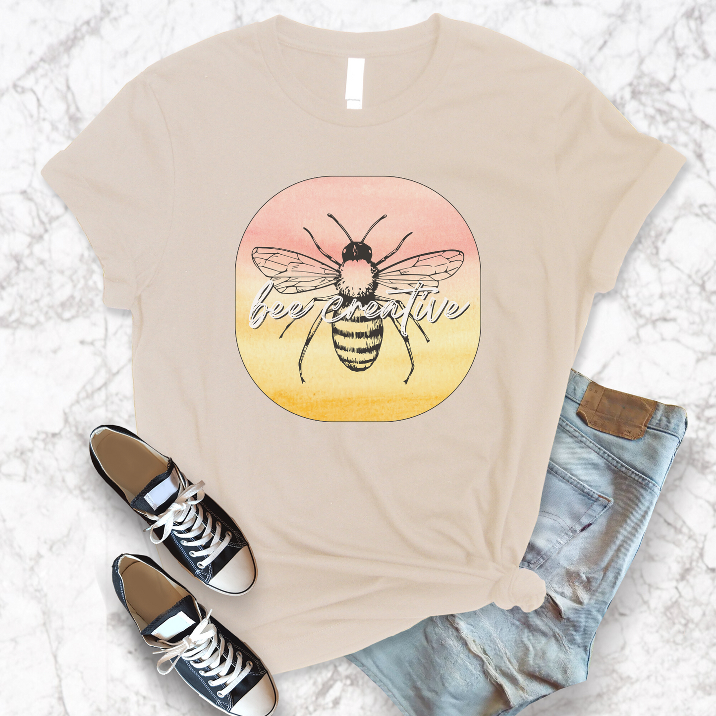 Bee Creative Orange Yellow Ombre Watercolor Background Makers Artists Crafters Unisex Jersey Short Sleeve Tee Small-3XL
