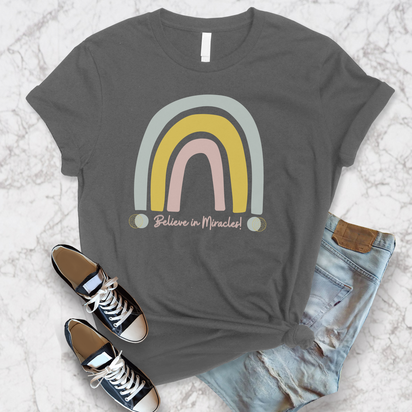 Believe in Miracles Trendy Boho Rainbow Unisex Jersey Short Sleeve Tee Small-3XL