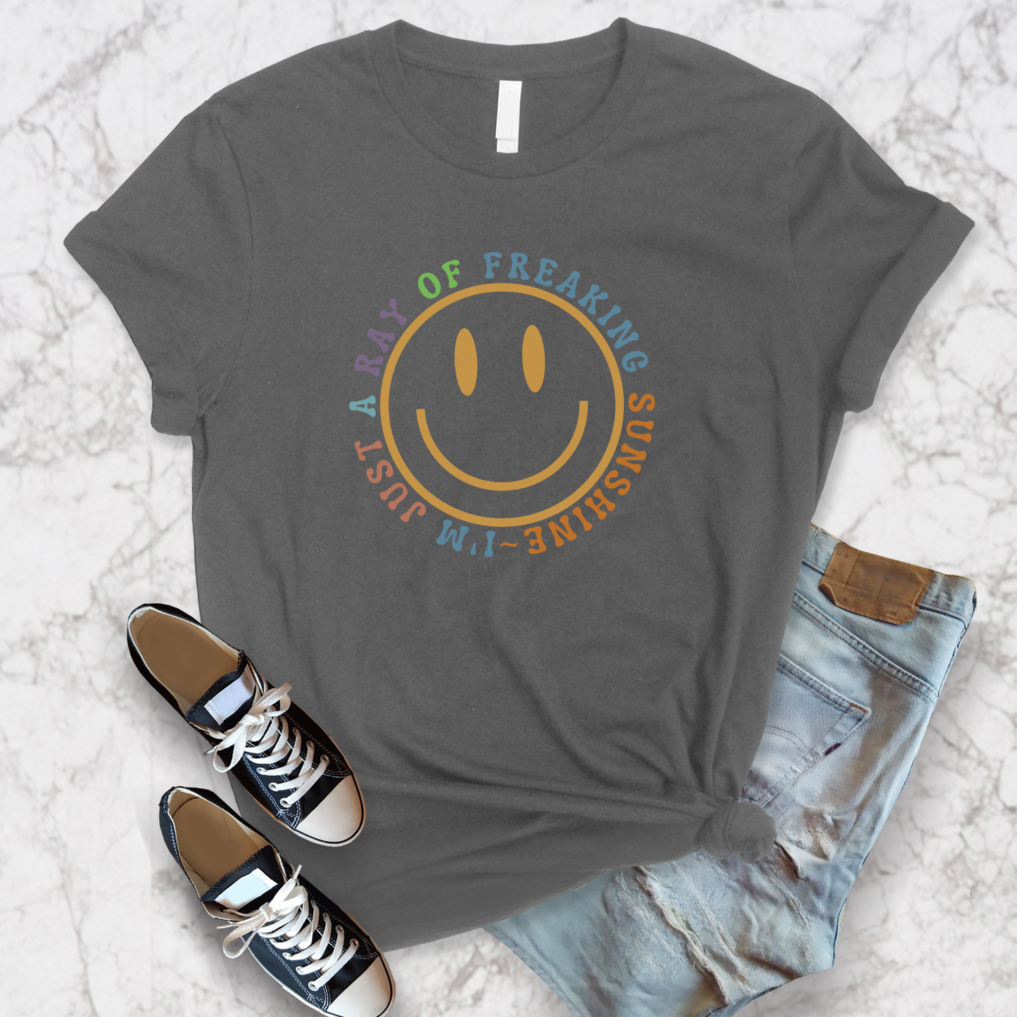 Happy Face I'm Just a Ray of Freaking Sunshine Retro Unisex Jersey Short Sleeve Tee Small-3XL