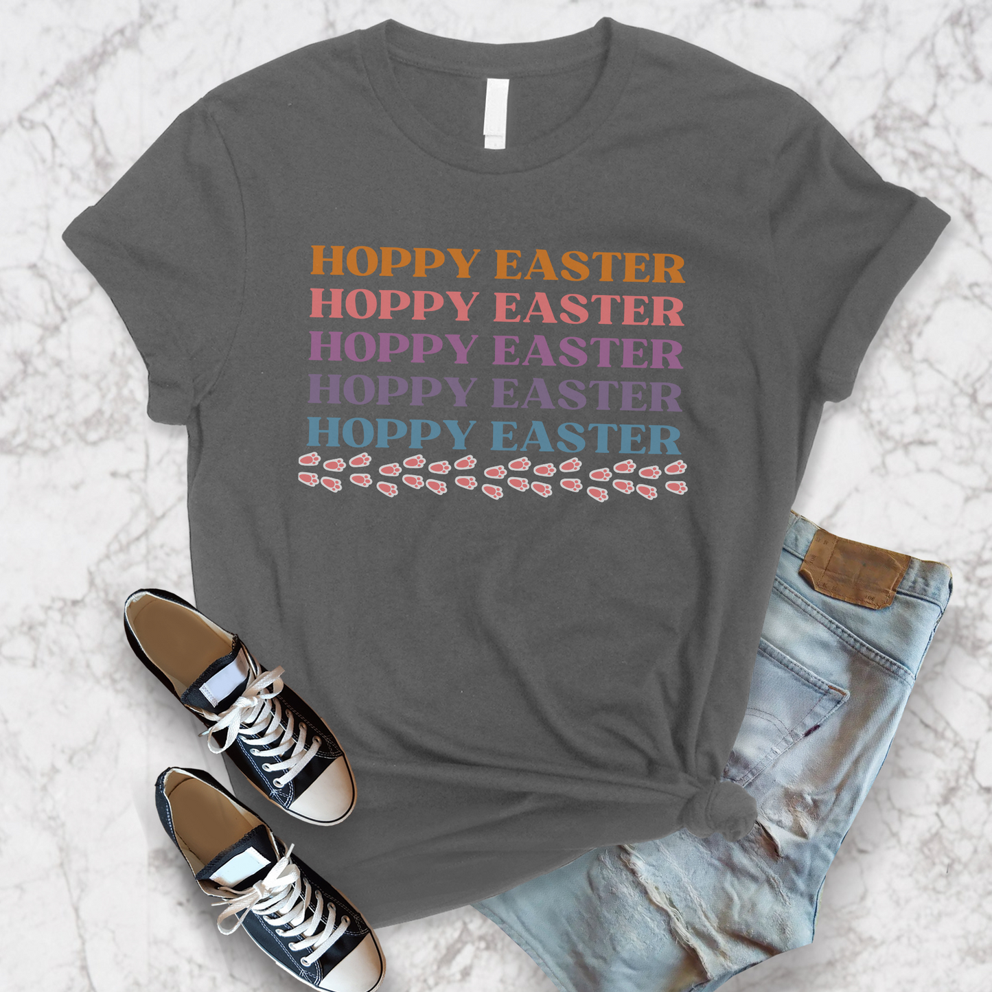 Hoppy Easter Bunny Rabbit Tracks Paw Prints Unisex Jersey Short Sleeve Tee Small-3XL Happy Easter